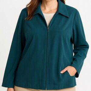Women's Tie Neck Zip Front Blouse Teal Green  14 Career Office Top Jillian‎ Lq